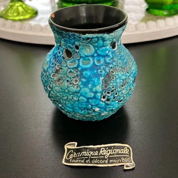 Courchevel France Turquoise Glaze Fat Lava Mini Vase